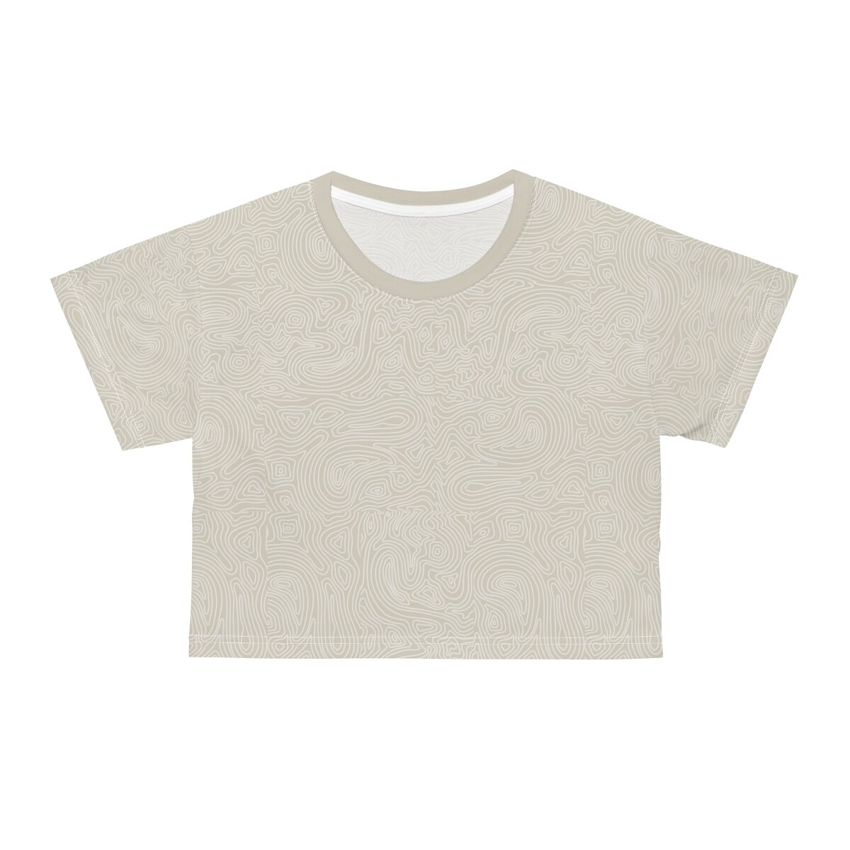 crop t-shirt in tan with a lake topographic design for women