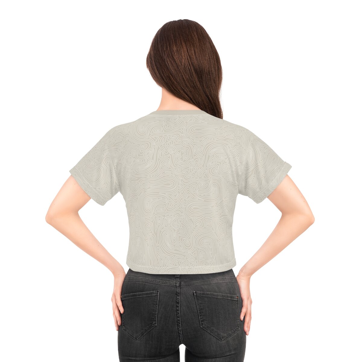 crop t-shirt in tan with a lake topographic design for women