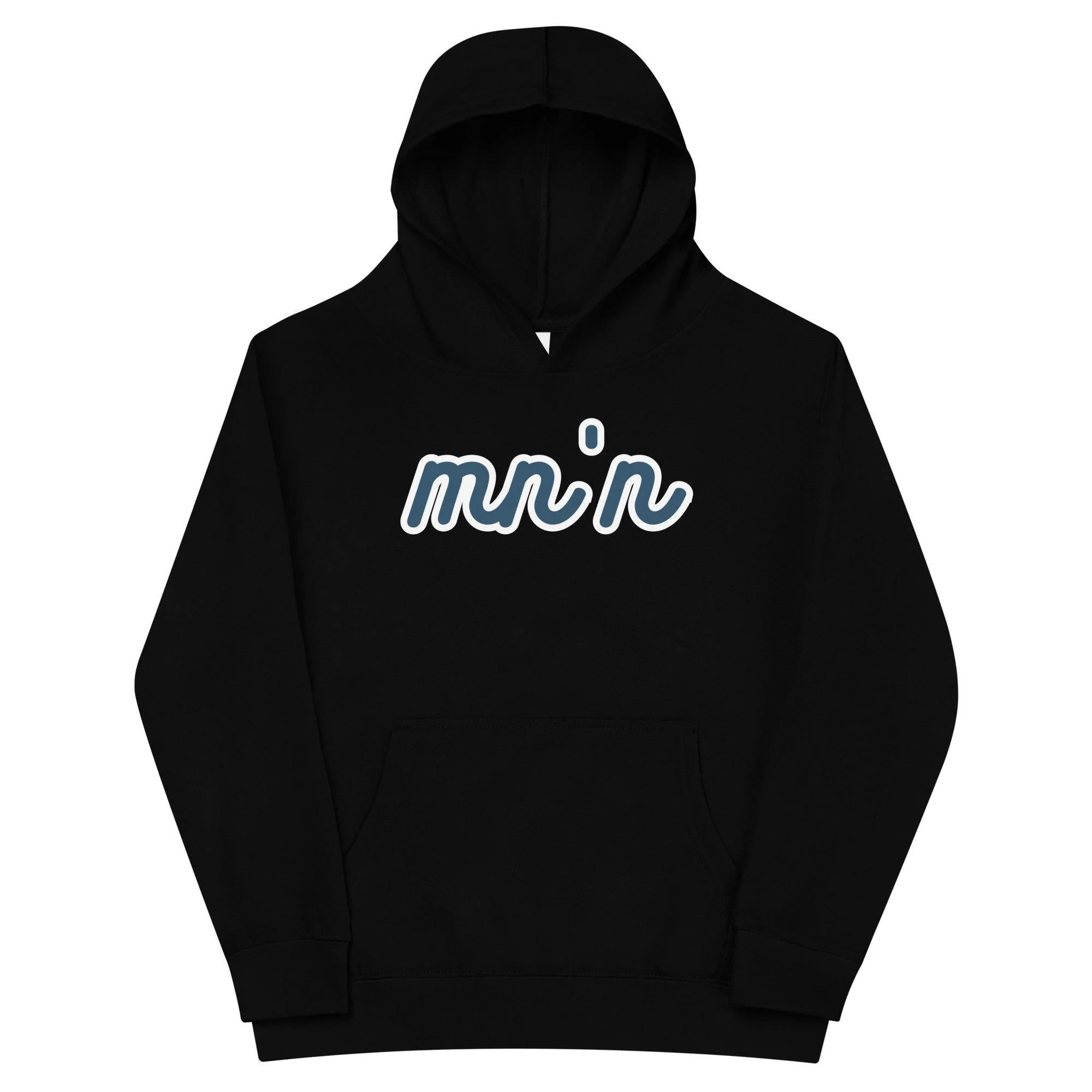 kids hooded sweatshirt that says mn'n in big letters