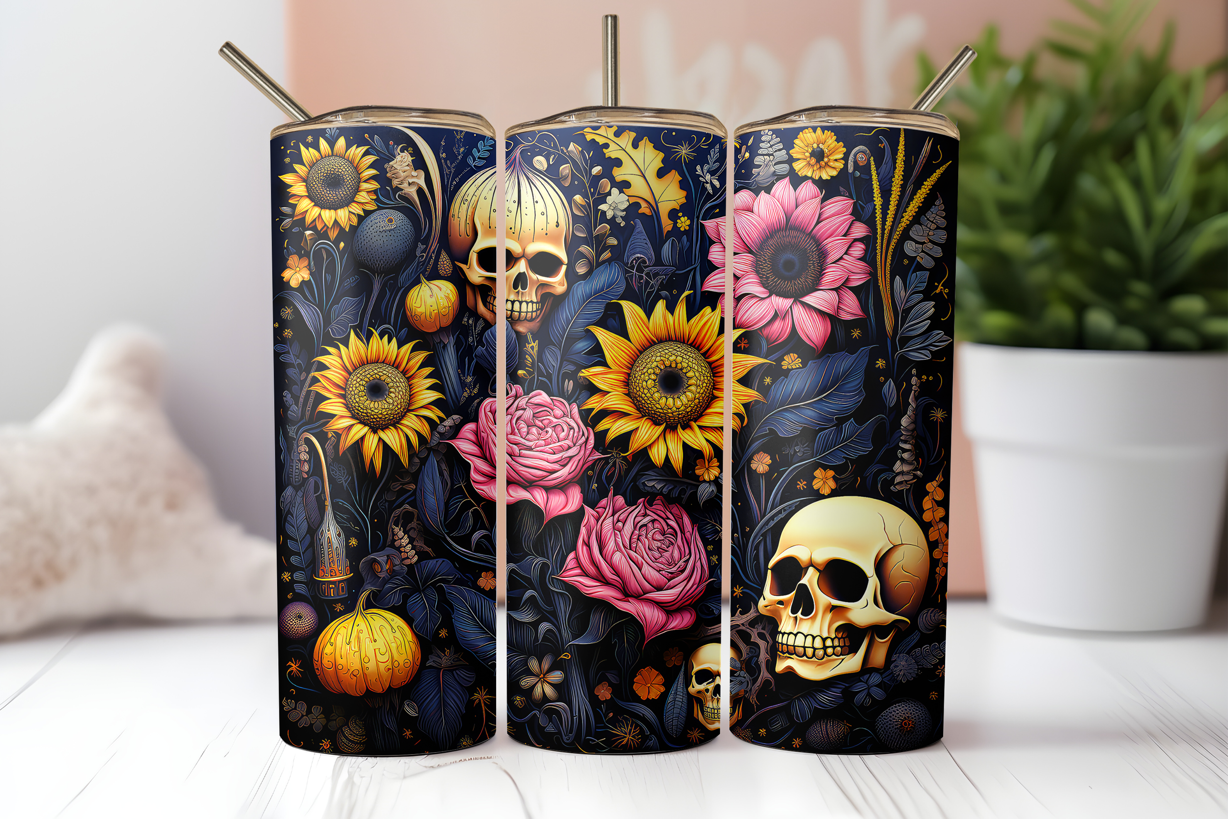 Pumpkin Skulls Flowers