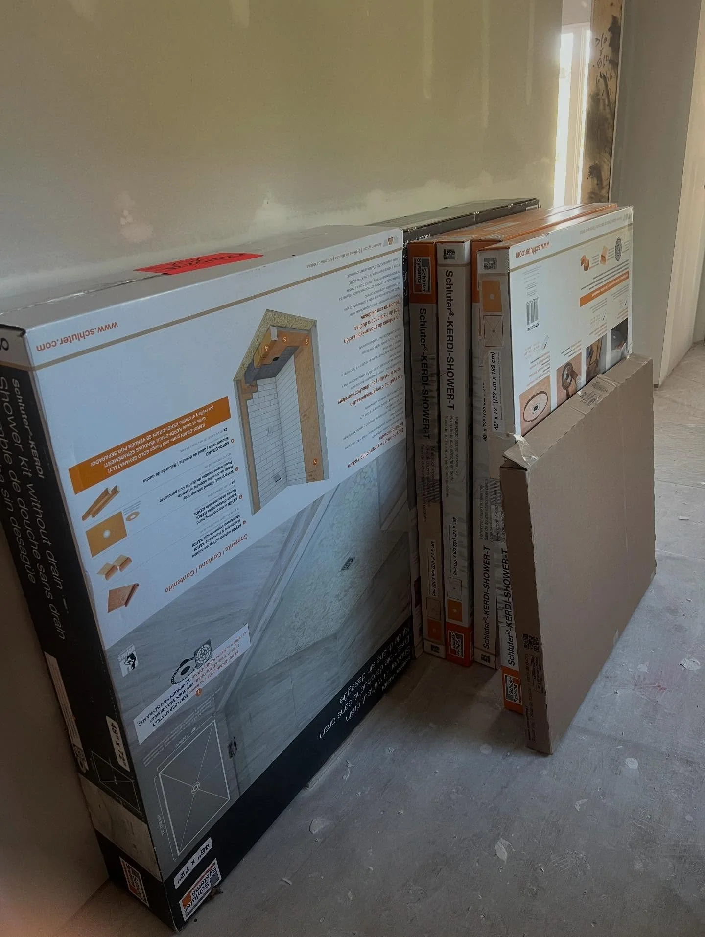 Getting everything staged and ready for our next installs. 🧰
Schluter&reg; system, Ditra-Heat, All-Set mortar, waterproofing, and tile&mdash;all organized and prepped.
We&rsquo;re knocking out 7 bathrooms on this project, and quality materials make 