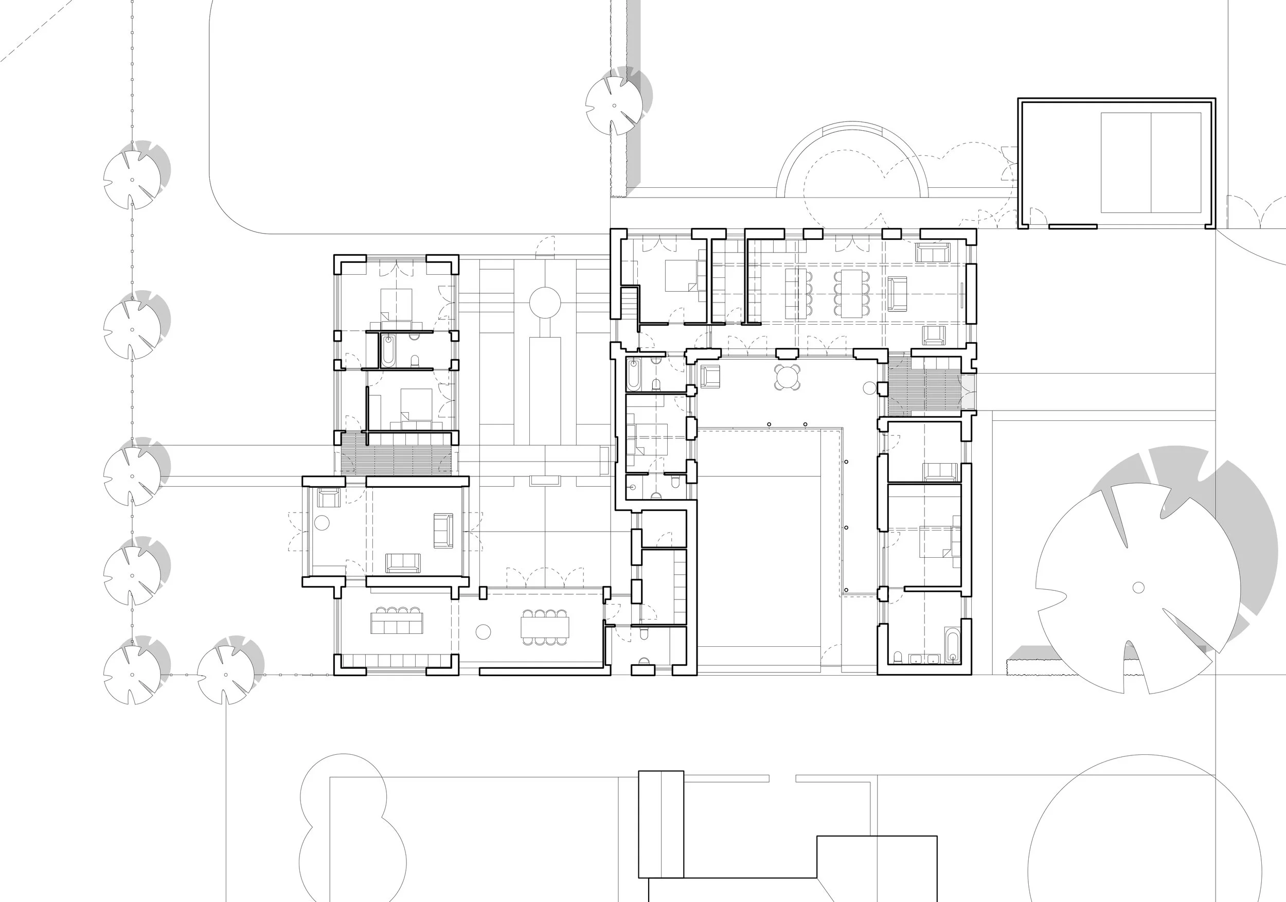 Barn conversion and extension. Architectural floor plan of a building layout.
