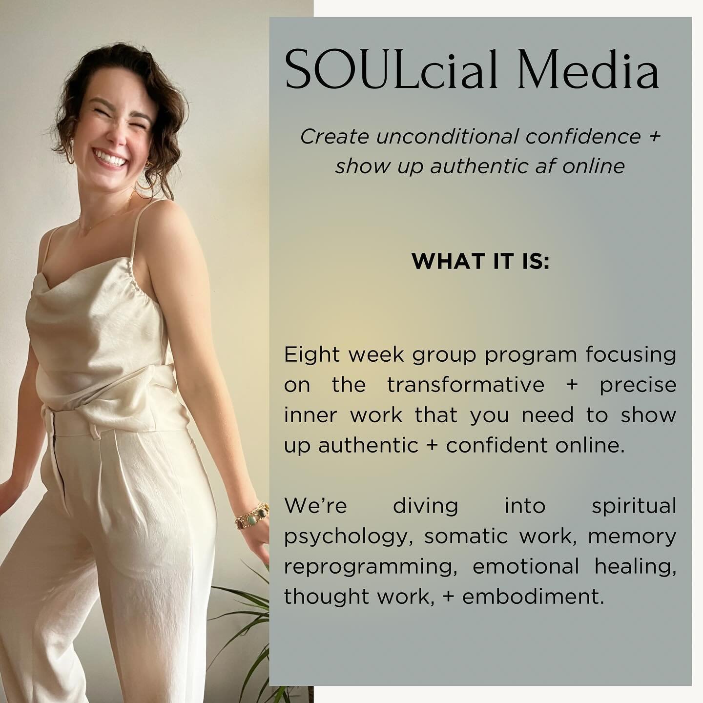 ✨🤸&zwj;♀️✨

Heal the fears of being seen, create unconditional confidence, and show up authentic af online! 

DM or comment &ldquo;SOUL&rdquo; for the link! 

Got questions? Wanna talk it out first? My DMs are open 🤍💃