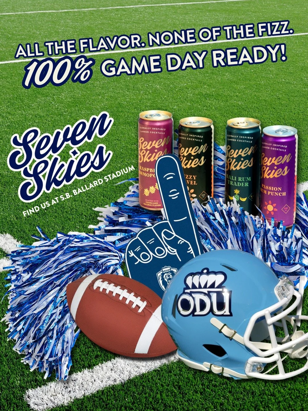 Upgrade your game days! 🏈 Get ready to cheer on the ODU Monarchs with Seven Skies! Now available at S.B. Ballard Stadium 🏟️. #ODU #Monarchs #GameDay #SevenSkies #GoMonarchs