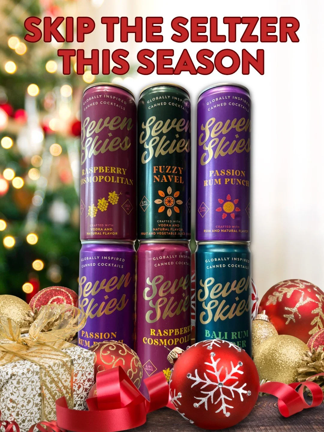 Skip the seltzer this season 🎄✨ and unwrap bar-quality cocktails in a can. Seven Skies delivers real recipes, natural flavors, and zero fizz &mdash; just bold, holiday-ready flavor in every sip. #SevenSkies #SkipTheSeltzer