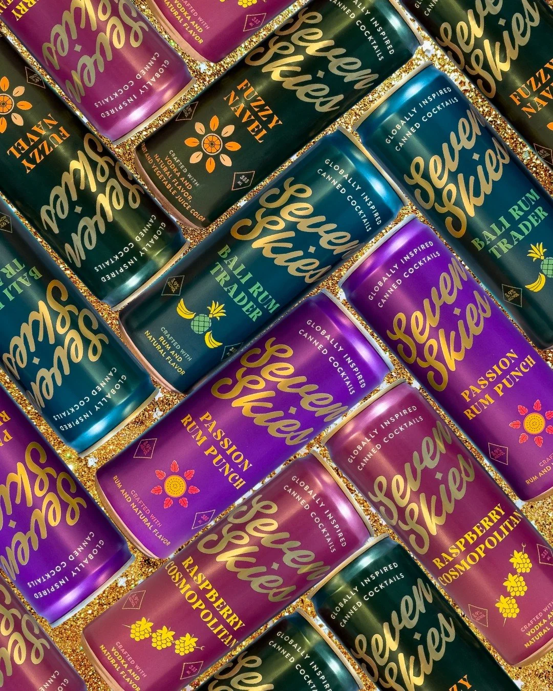 All your favorites. One golden lineup. ✨🍸

From Passion Rum Punch to Raspberry Cosmopolitan, Bali Rum Trader, and Fuzzy Navel&mdash;there&rsquo;s a Seven Skies for every vibe, every plan, every wherever.

Crack one open and let the good times pour. 