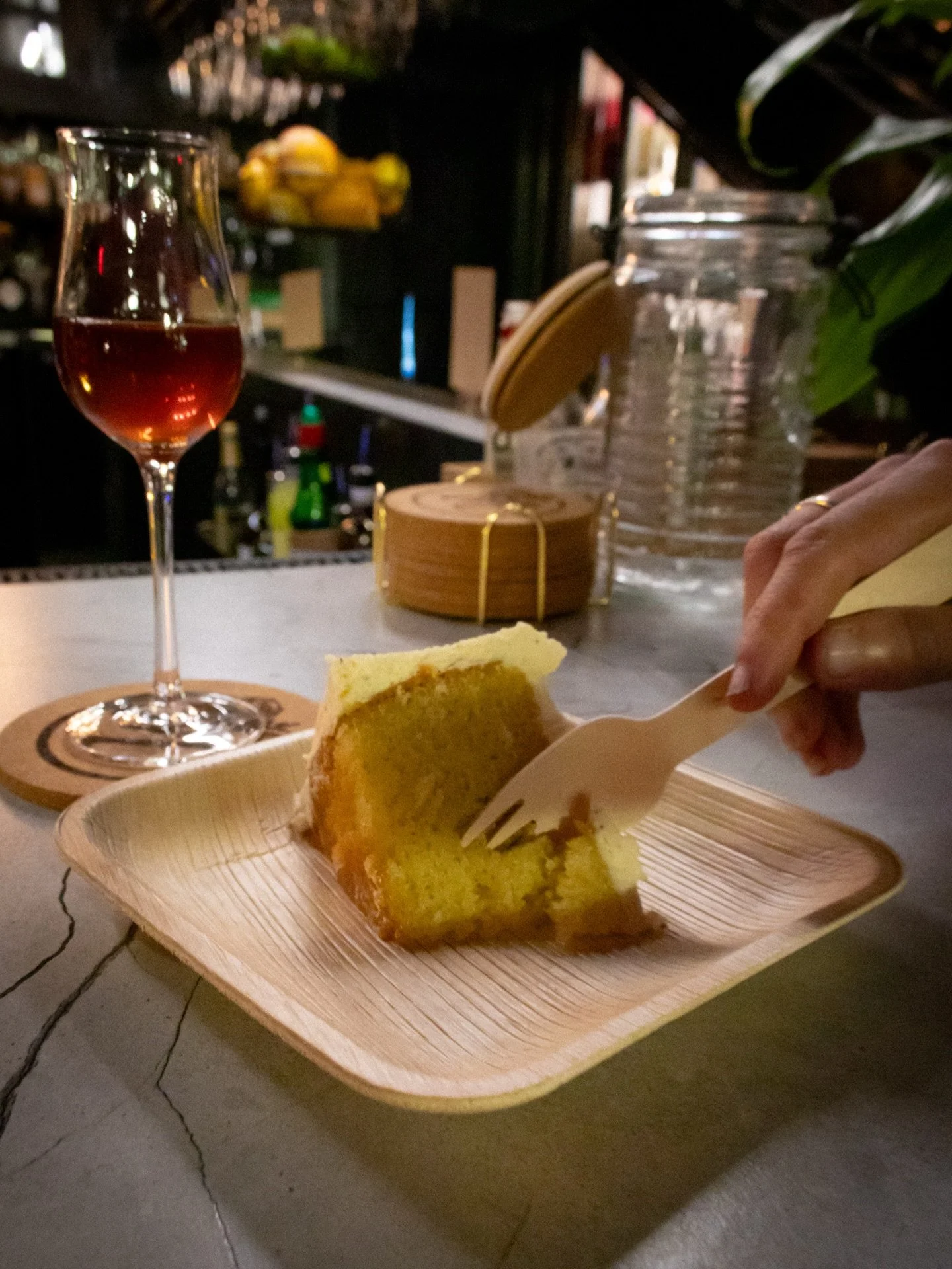We have cake! Come join us this weekend to try the perfect pair-

Slice of Olive Oil cake from Tulie Bakery- a local cake legend. Pairs beautifully with our Vin Santo from Coltibuono. Made from dried grapes of Trebbiano &amp; Malvasia Lunga, this vib