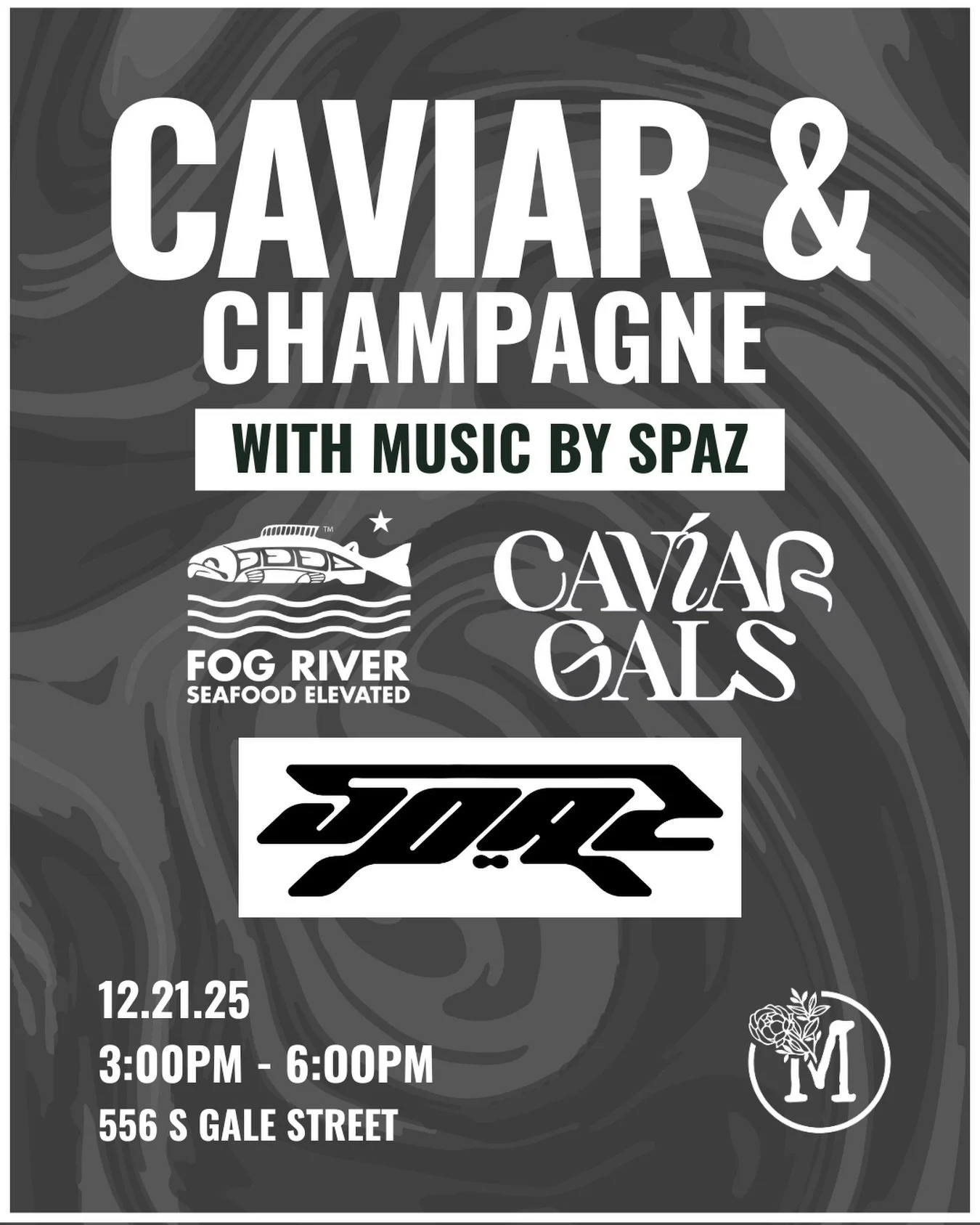 Mark your calendars and treat yourself to an afternoon with caviar from @fogriverfresh paired with some bubbly and a DJ set from local fav @sincerelyspaz! You won&rsquo;t want to miss it. 

3:00PM - 6:00PM or sell out!