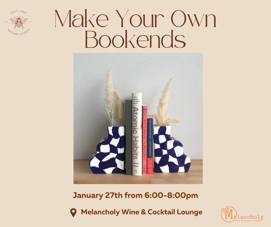 Next Tuesday 1/27! The amazing people from @saltlakepotterystudio will be hosting another lovely evening of sipping &amp; painting here at Melancholy along with a book exchange! Create a unique set of bookends to brighten your shelves and bring a boo