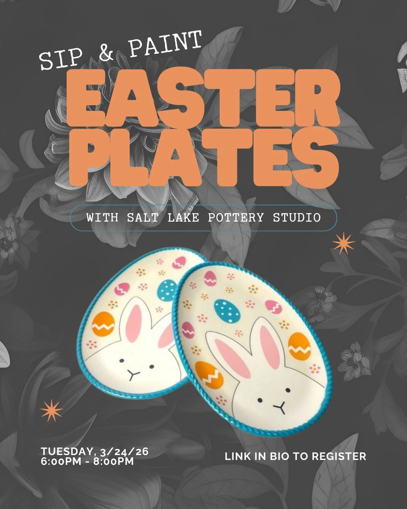 Celebrate the season by painting your own Easter plate! Enjoy a relaxed, creative evening designing a charming piece that&rsquo;s perfect for serving treats or adding a festive touch to your spring table.
Tuesday, March 24th 6:00PM - 8:00PM. 
All mat