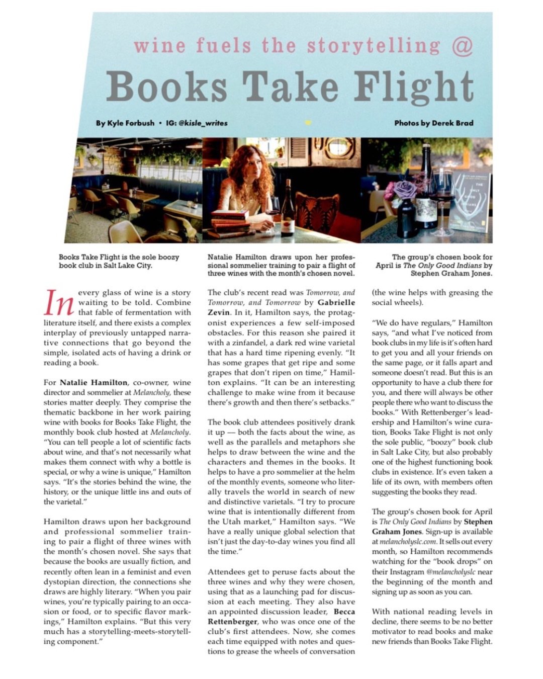 Thank you @slugmag &amp; @kisle_writes for taking the time to do a story about Books Take Flight! Our little book club has created such an amazing community of wine and book lovers and we&rsquo;re so grateful for it. 

#slcbookclub #bookstakeflight