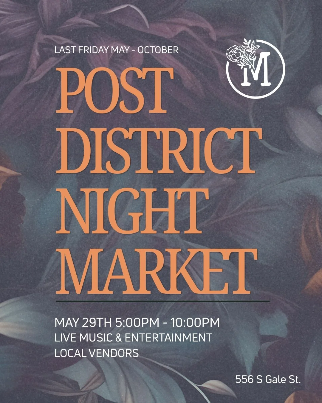The Post District Night Market returns May 29th! 
We&rsquo;re kicking it off with a big one, so mark your calendar! We&rsquo;ll have local vendors, live music, &amp; more! Keep an eye out for the line up. 

We&rsquo;re still accepting vendor applicat