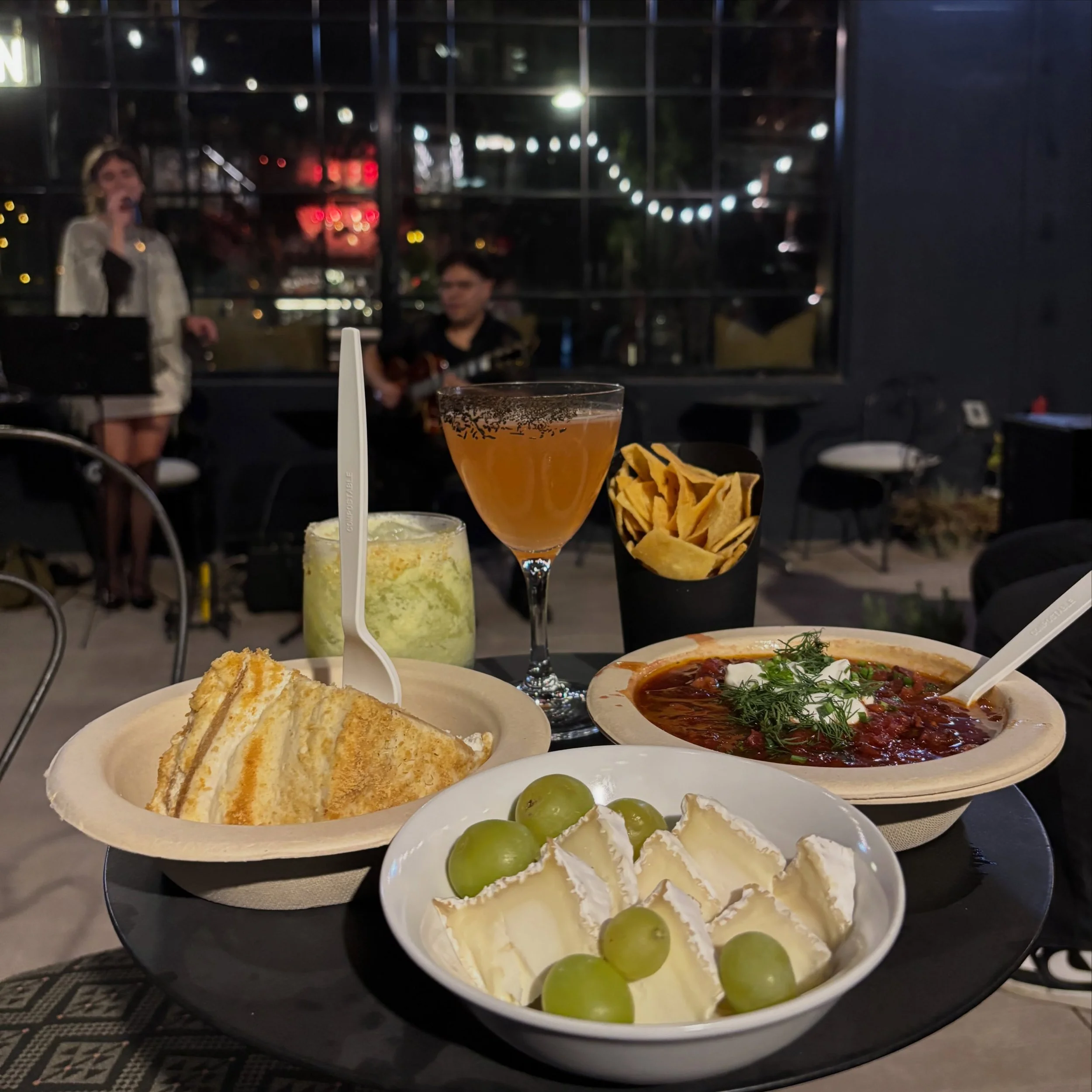 Order a snack next time you&rsquo;re in! We&rsquo;ve got a charcuterie board, tinned fish, and other small
bites that are perfect to pick on while drinking and chatting with friends.

Don&rsquo;t forget to check our page for updates on upcoming food 