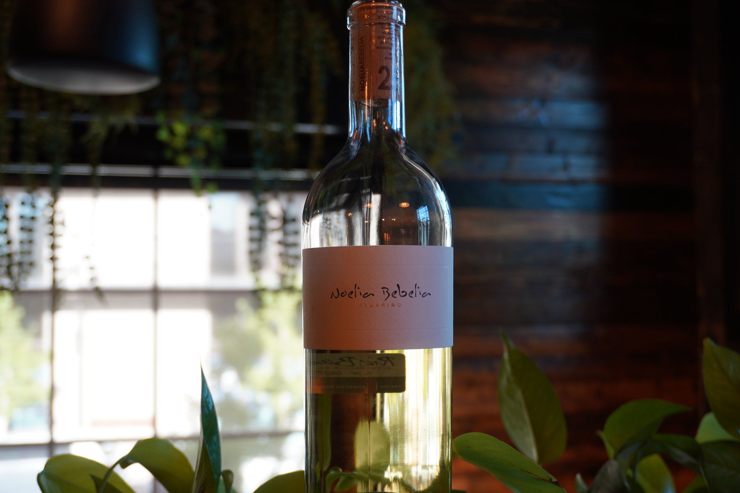 Crisp white wine in a cozy bar