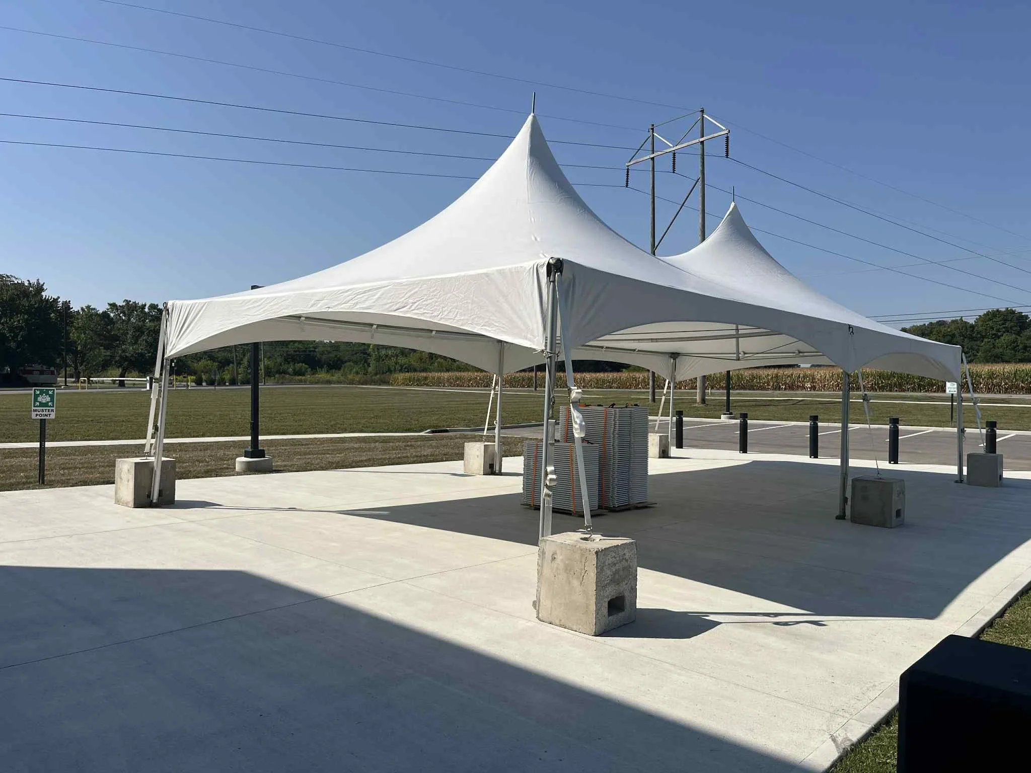 Corporate event equipment and large marquee tents near Hamilton Town Center.