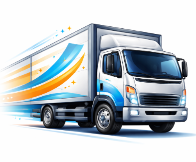 Professional delivery truck transporting party tents, tables, and chairs to residents in Avalon of Fishers.