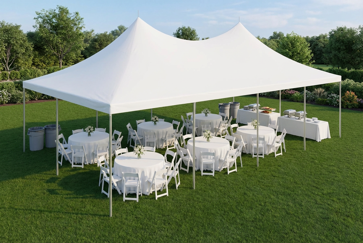 White wedding tent rental package setup in Carmel Indiana