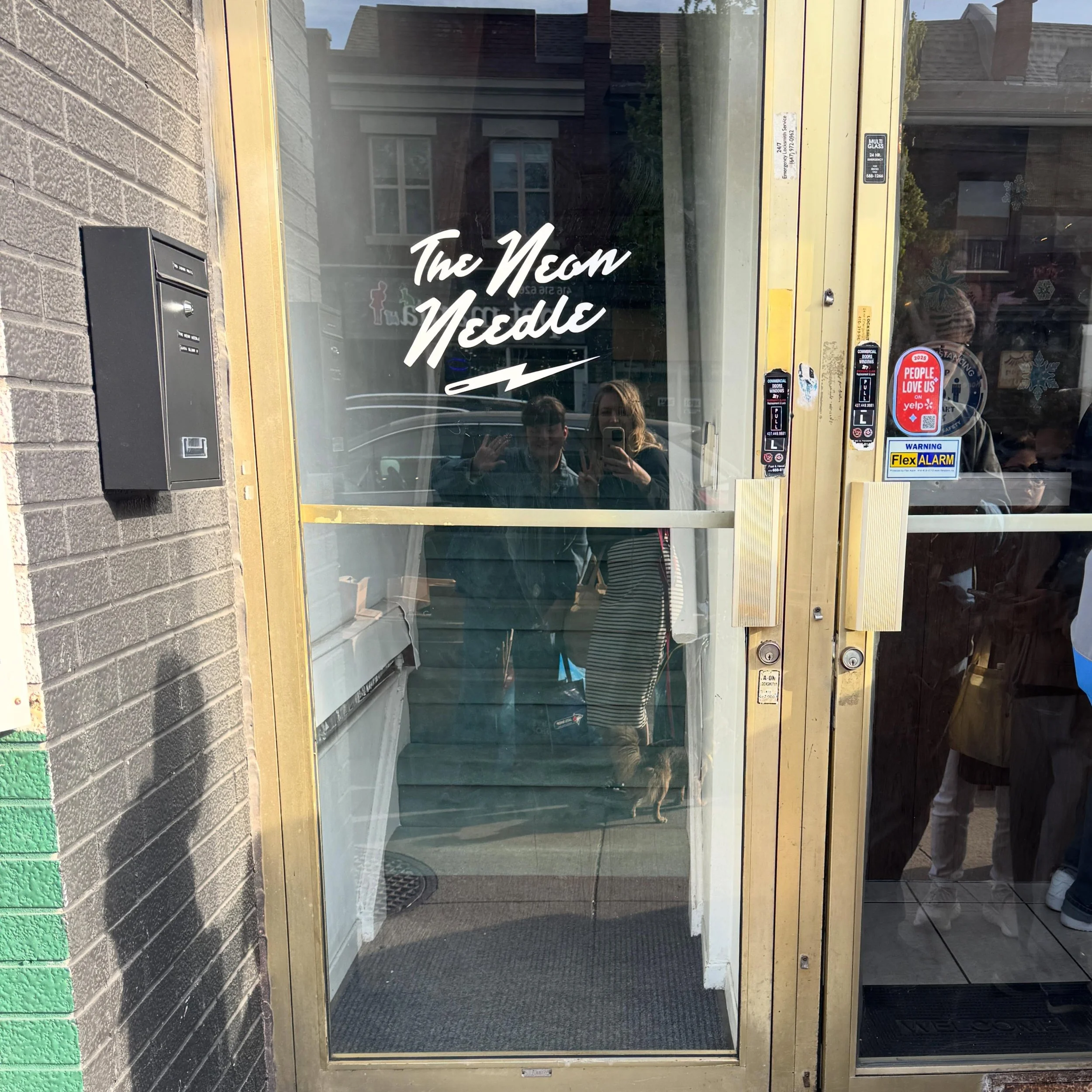NEW DOOR, WHO DIS?

See those white-ish markings all over our previous door?
Uncreative vandals in Koreatown take graffiti markers and pour in glass-etching acid. 

&mdash;you cannot remove it&mdash;

We tried enzymes and high-power circular sanders.
