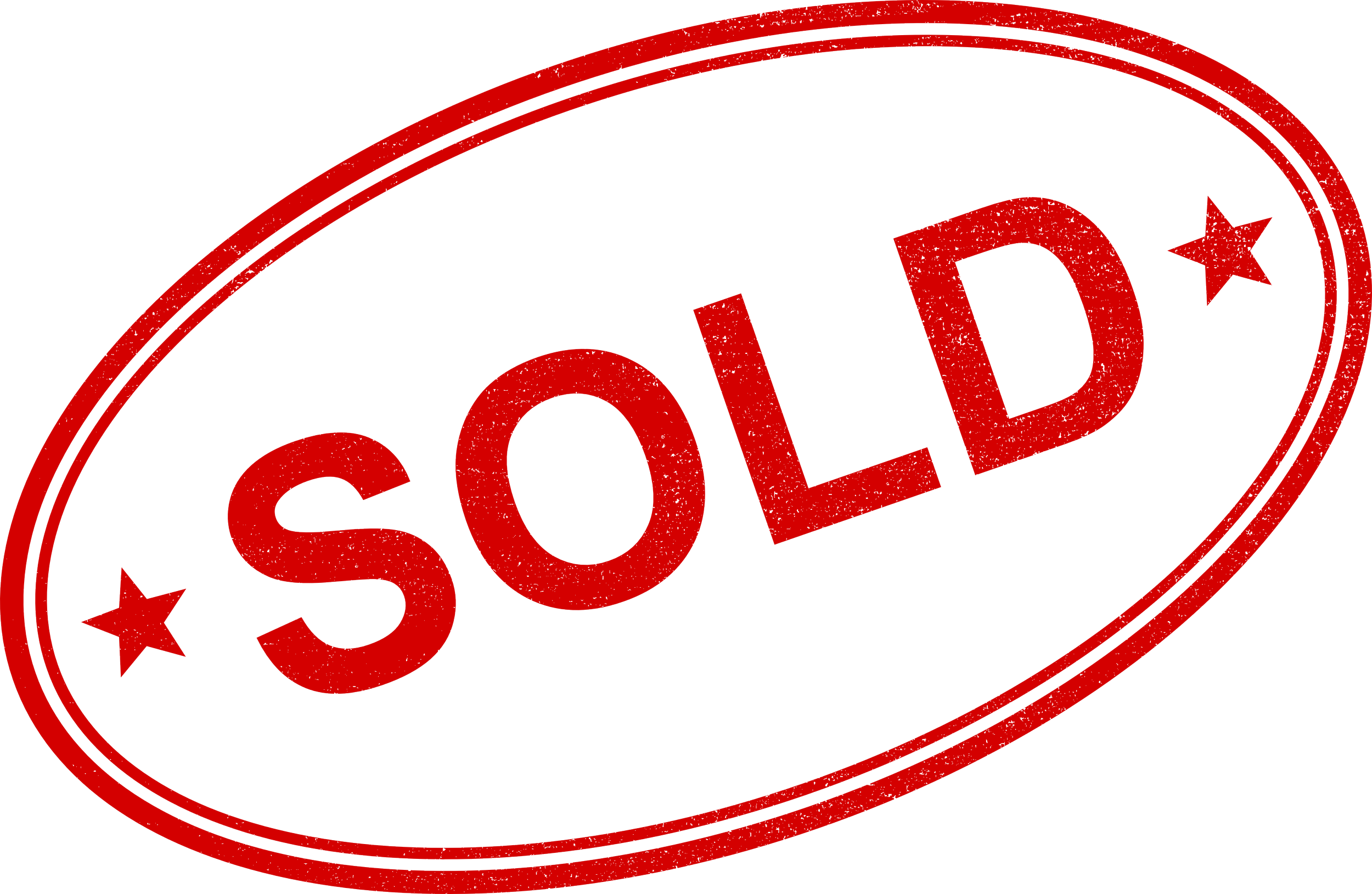 A red oval stamp with the word "SOLD" and decorative stars inside.