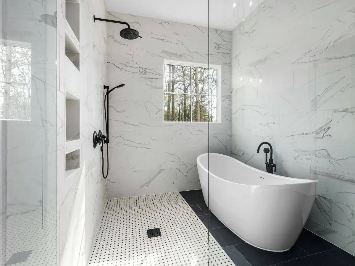 Modern Shower Room with Glass Pivot Style Shower Door