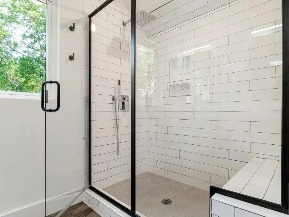 Large Shower With Clear Glass Enclosure
