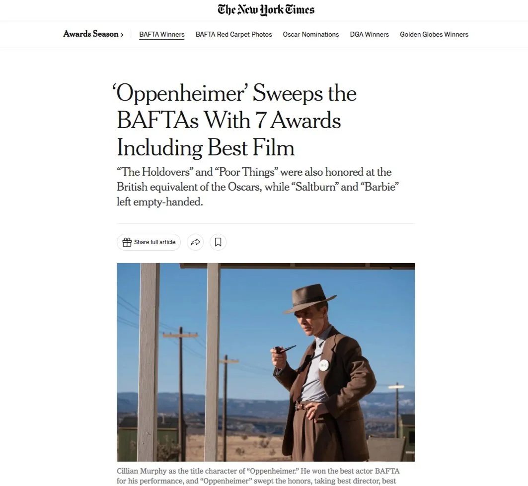 The New York Times – Oppenheimer BAFTA Wins