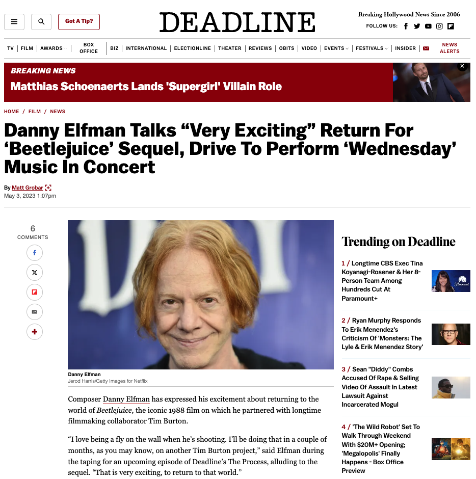 Deadline – Beetlejuice Beetlejuice: Danny Elfman