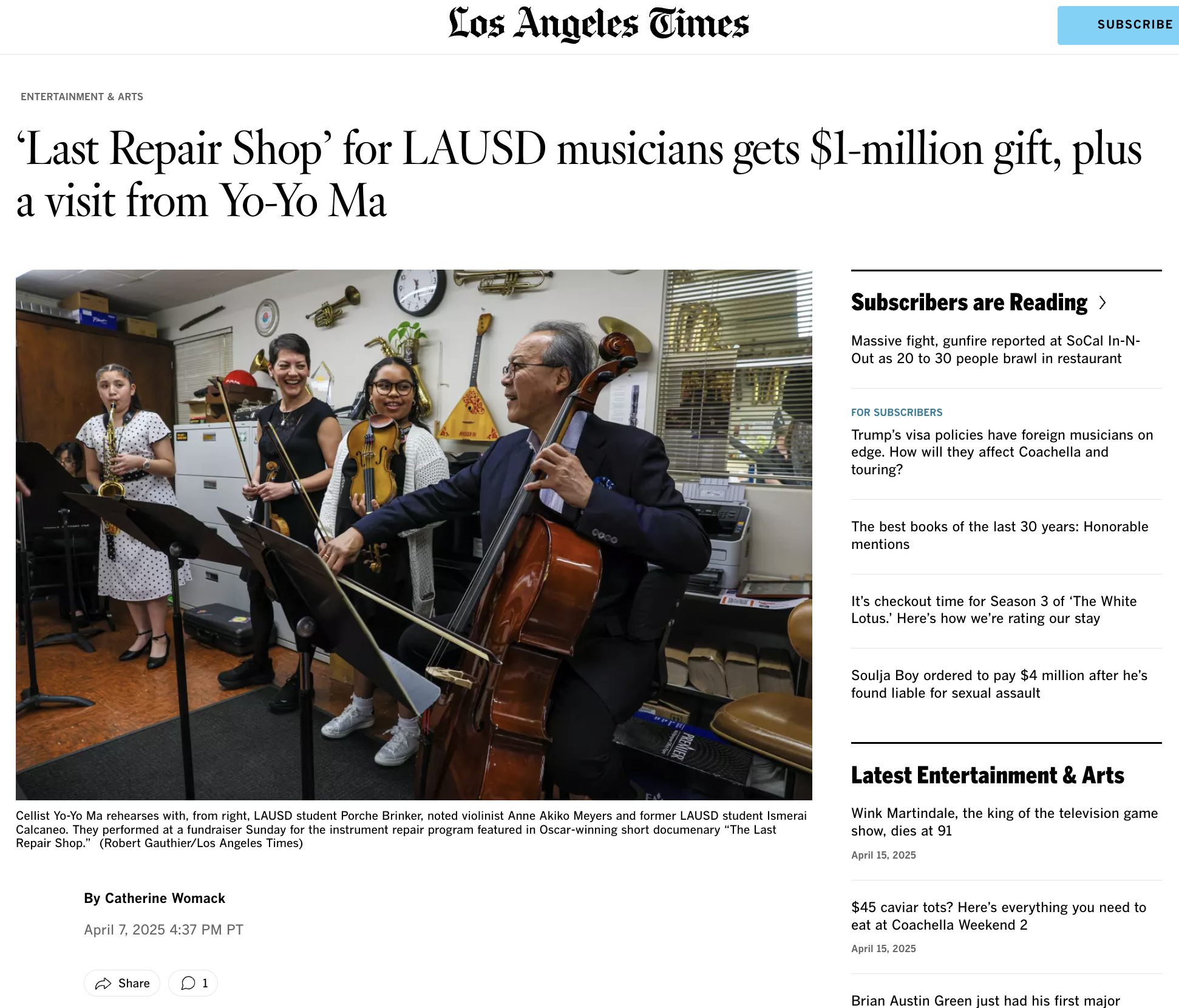 LA Times – LAUSD Yo-Yo Ma $1mil Raise