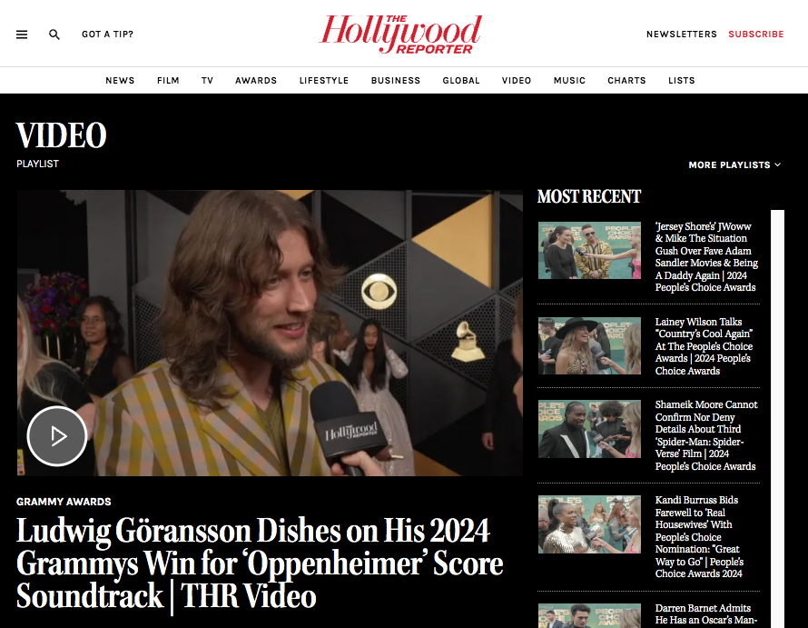 Hollywood Reporter – Ludwig's 2024 Grammy Win for Oppenheimer Score