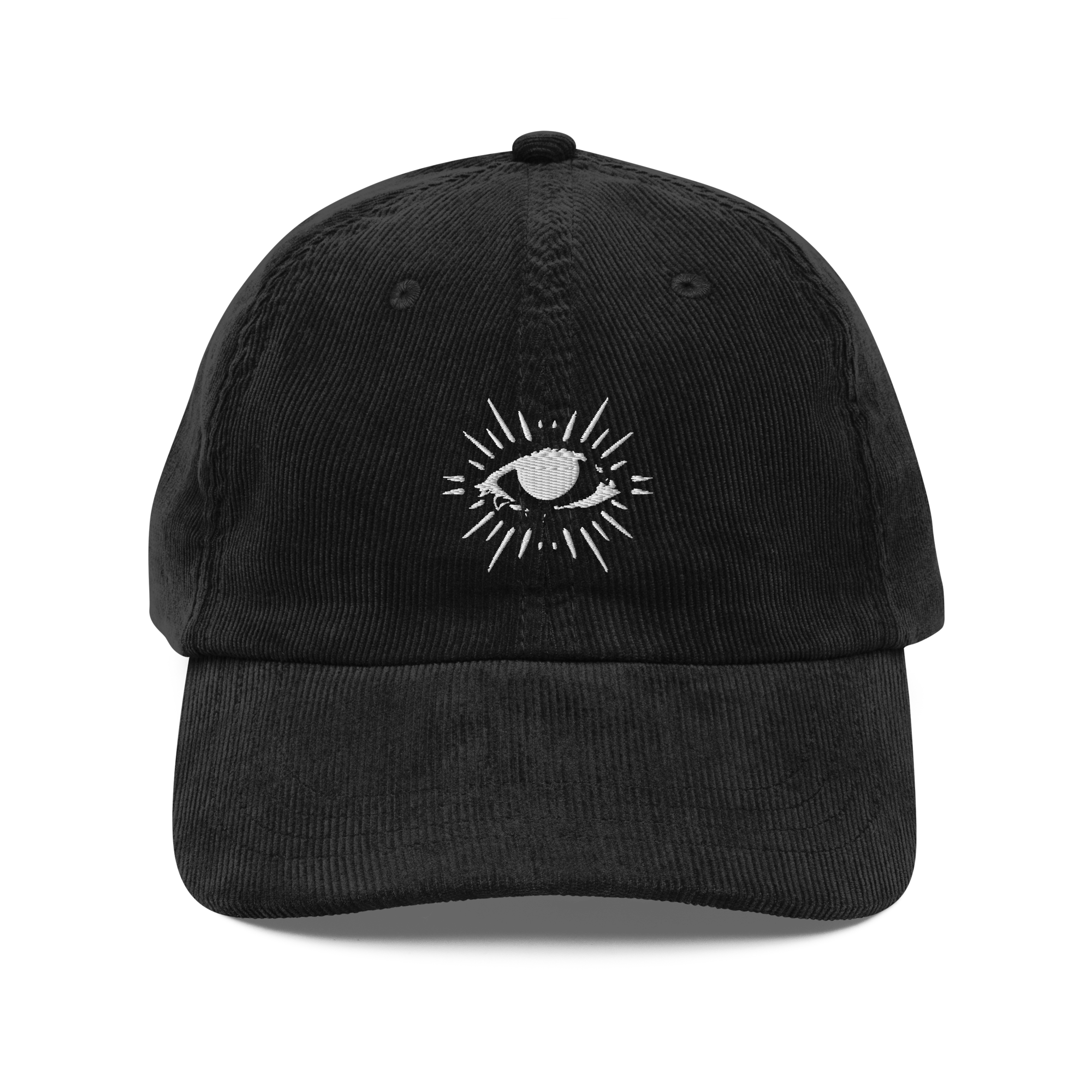 Infinite Eye Corduroy Cap with stitched eye symbol on front