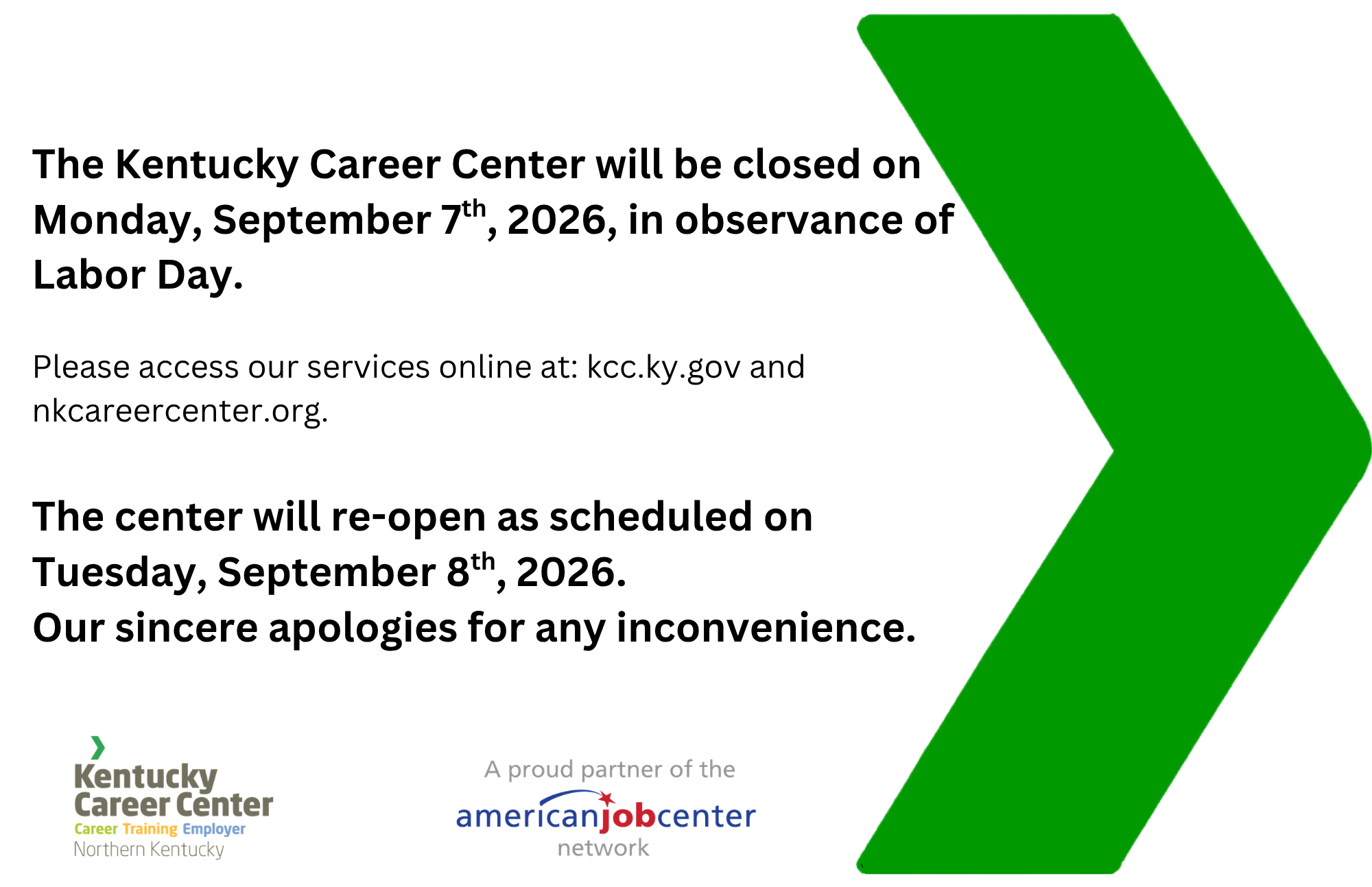 Holiday Closure:  Labor Day