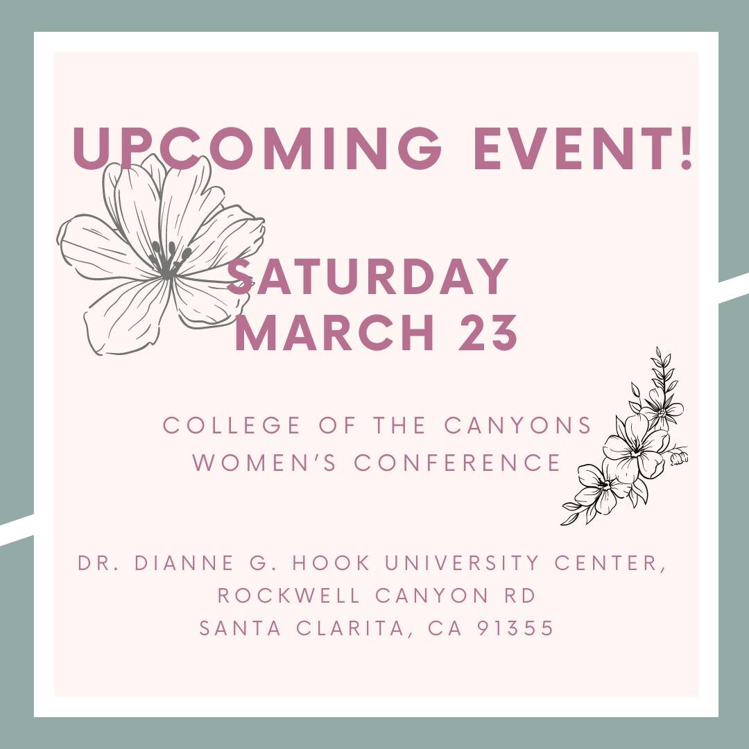 Thrilled to announce that this Saturday we will be at the College of the Canyons Women's Conference! We are excited to contribute to a full day of empowering and celebrating women.

See you Saturday!

#EmpowerWomen #WomenLeadership #WomenEntrepreneur