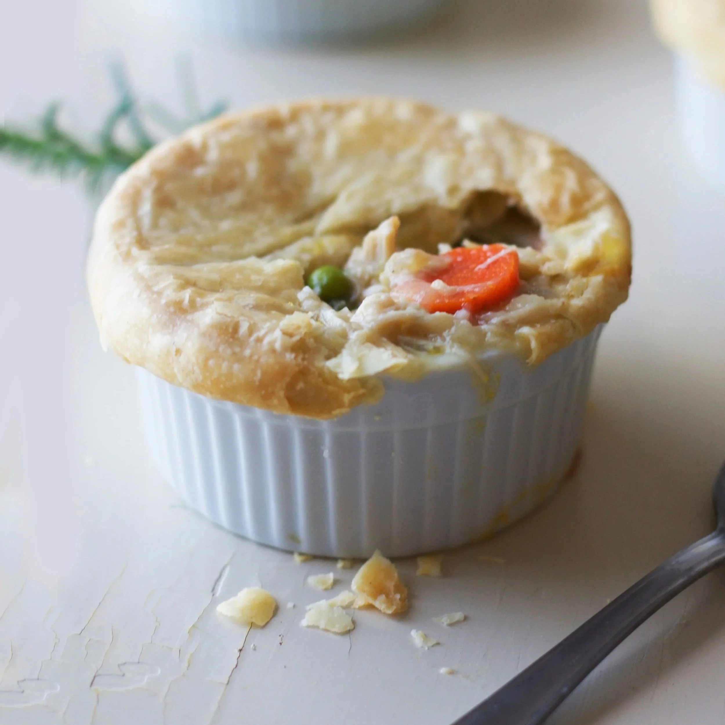 Small ramekin of chicken pot pie