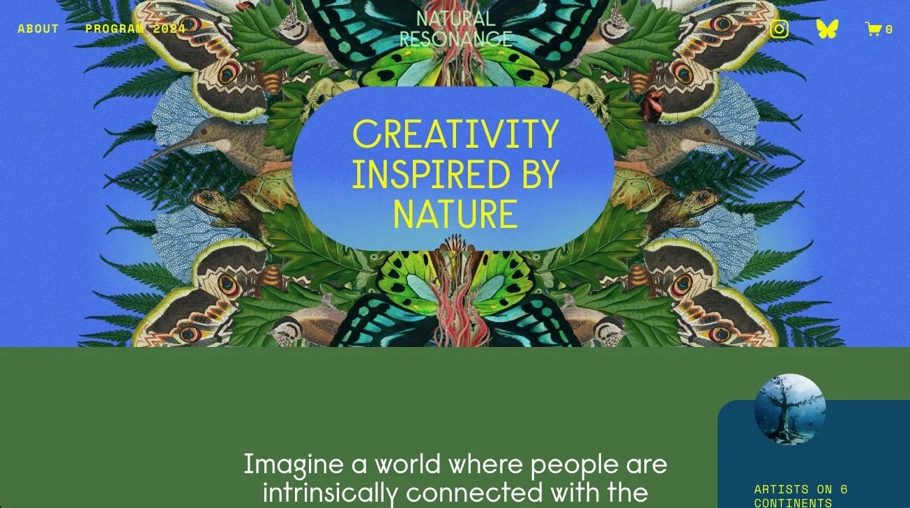 An example of strategic website design Portland organizations trust: this colorful website homepage for the Nature Resonance Festival features the text 'Creativity Inspired by Nature'.