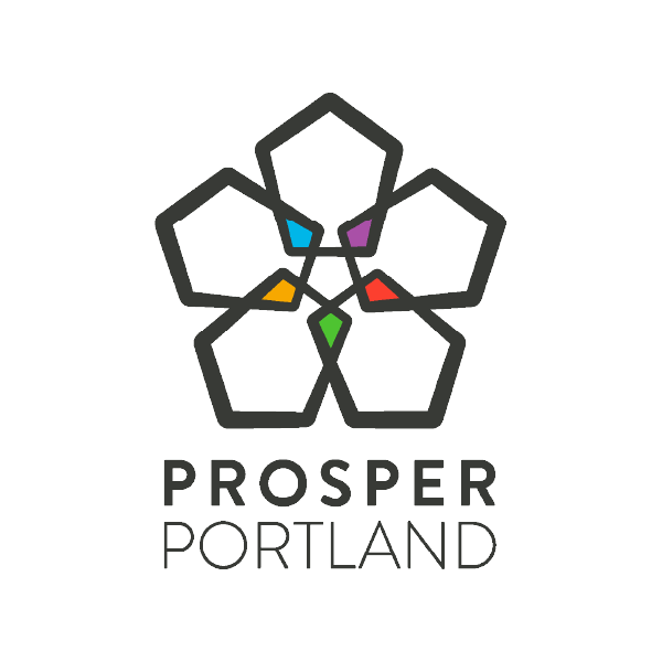 Logo featuring a hexagonal flower with six colorful petal sections and the text 'PROSPER PORTLAND' beneath it.