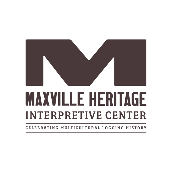 Maxville Heritage Interpretive Center logo with a large stylized 'M' and the text 'Maxville Heritage Interpretive Center' and 'Celebrating Multicultural Logging History' underneath.