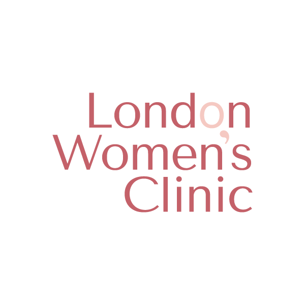 Logo of London Women's Clinic with pink text on a black background