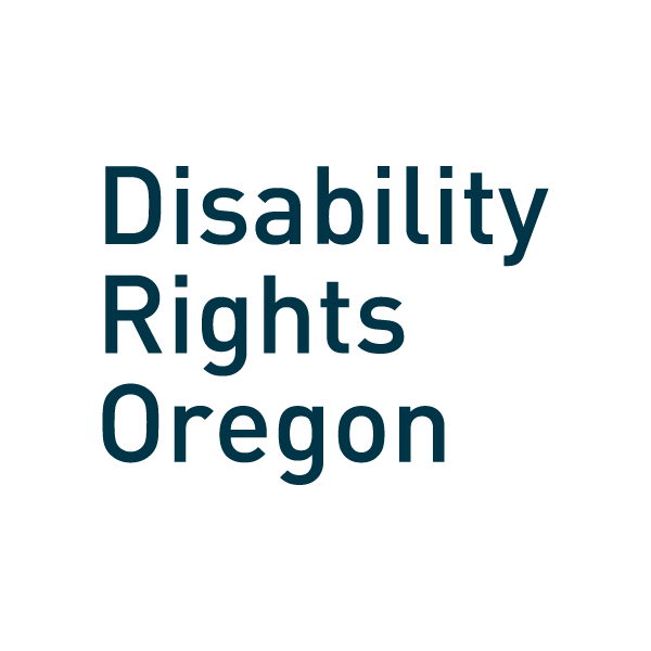 Logo for Disability Rights Oregon with text in blue reading 'Disability Rights Oregon'.