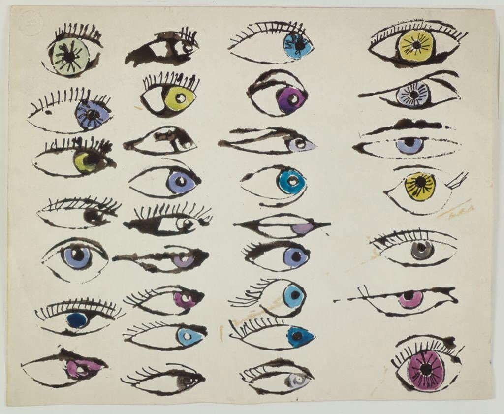 Real eyes realize real lies 
🖼️: Andy Warhol, Eyes, 1952
#thetidalist #andywarhol #drawing #art #warhol #eyes