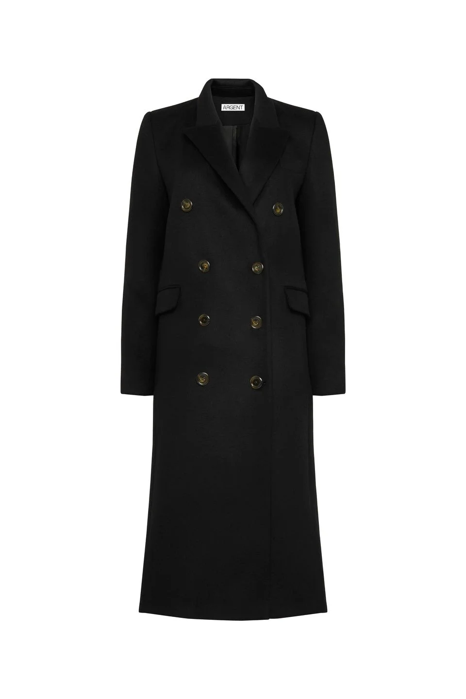 Argent Peak Lapel Coat in Shiny Wool