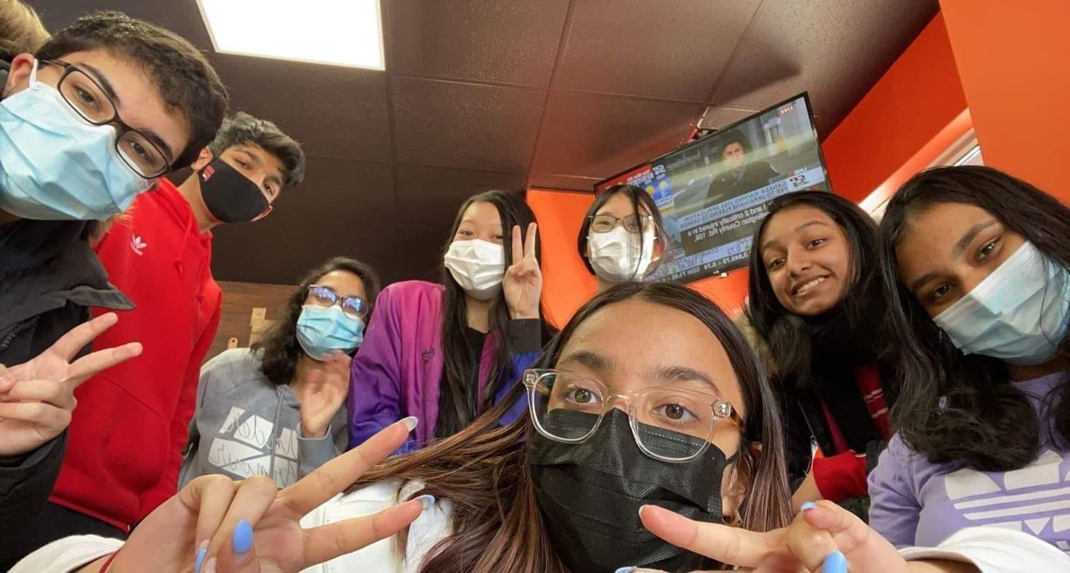 My friends and I at pizza pizza during lunch for no good reason!