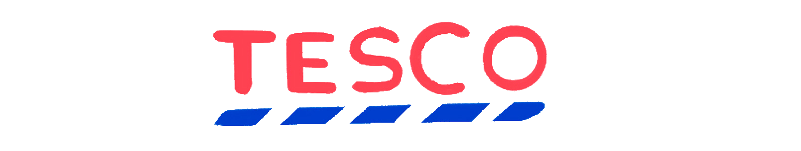 TESCO logo with red text and blue geometric design below.