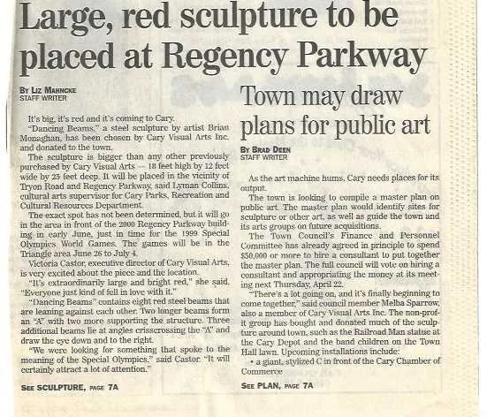 Large, Red Sculpture to Be Placed at Regency Parkway_June 19, 1999_pg. 1 of 2
