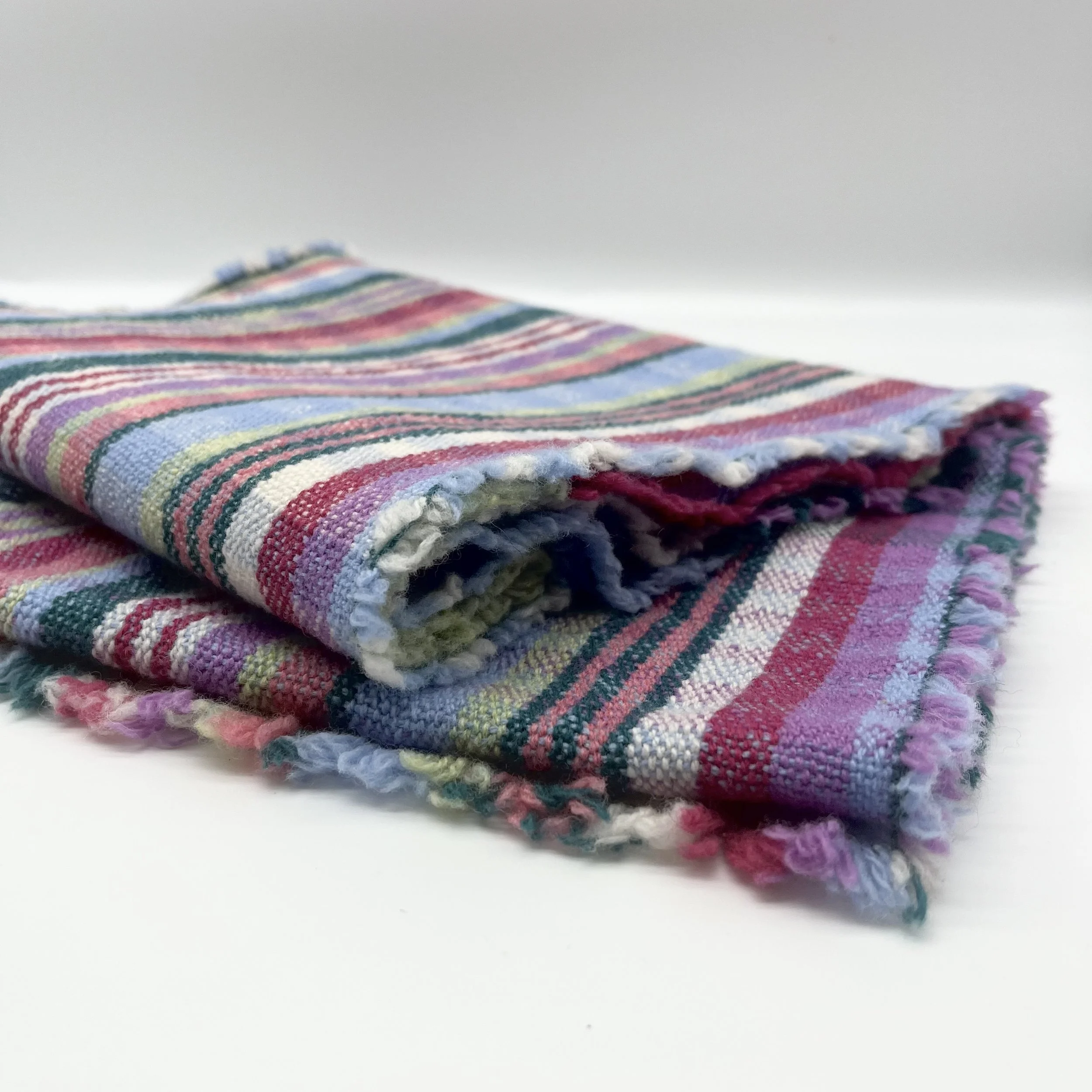 Leanne and Fiona's Pink / Purple / Blue / Dark green striped Frayed wool Scarf