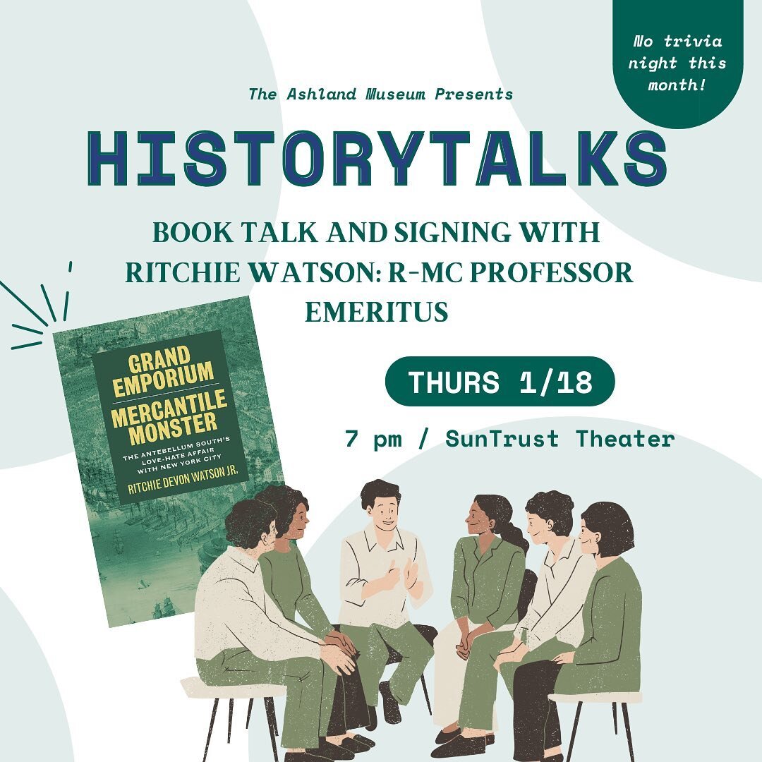 📚TOMORROW 1/18 join us for HistoryTalks: book talk and book signing with Ritchie Watson, RMC Professor Emeritus! 

📍7pm in the SunTrust Theater in Brock Commons on the RMC campus! 

🧠 This is in lieu of trivia night for this month, see you next mo