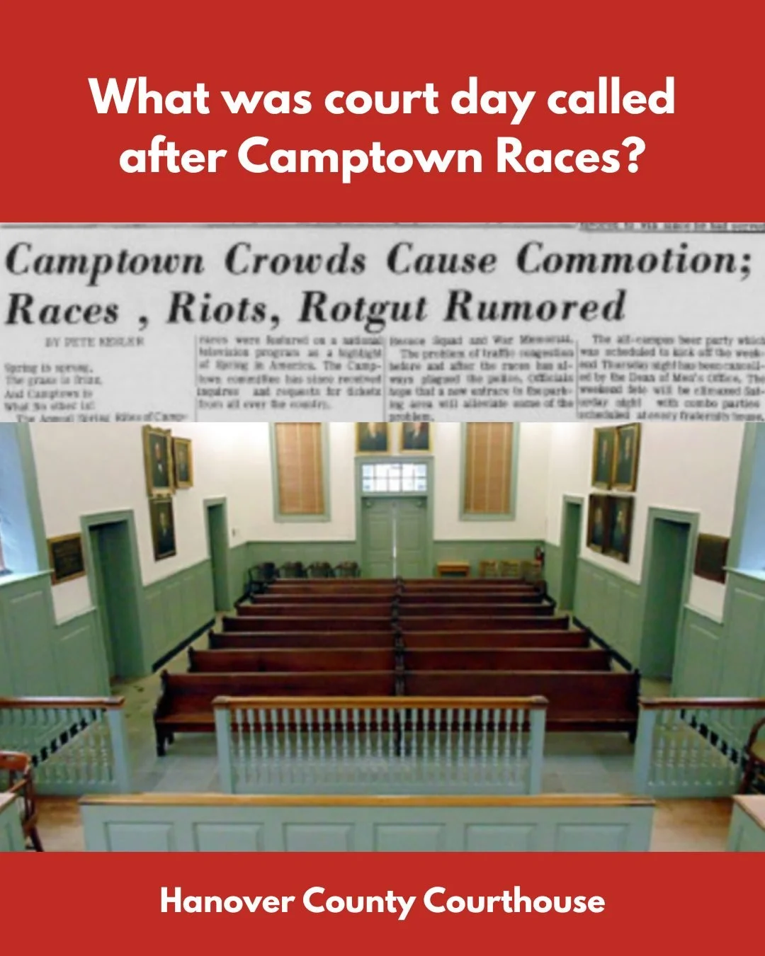 What was court day called after Camptown Races? 🤔
#1 Yahoo Day
#2 Doo Dah Day
#3 Oopsie Doopsie Day

#AshlandVA #HanoverCounty #LocalHistory #cotu #epftrainingcenter #doinggoodthings #camptownracesremembered
