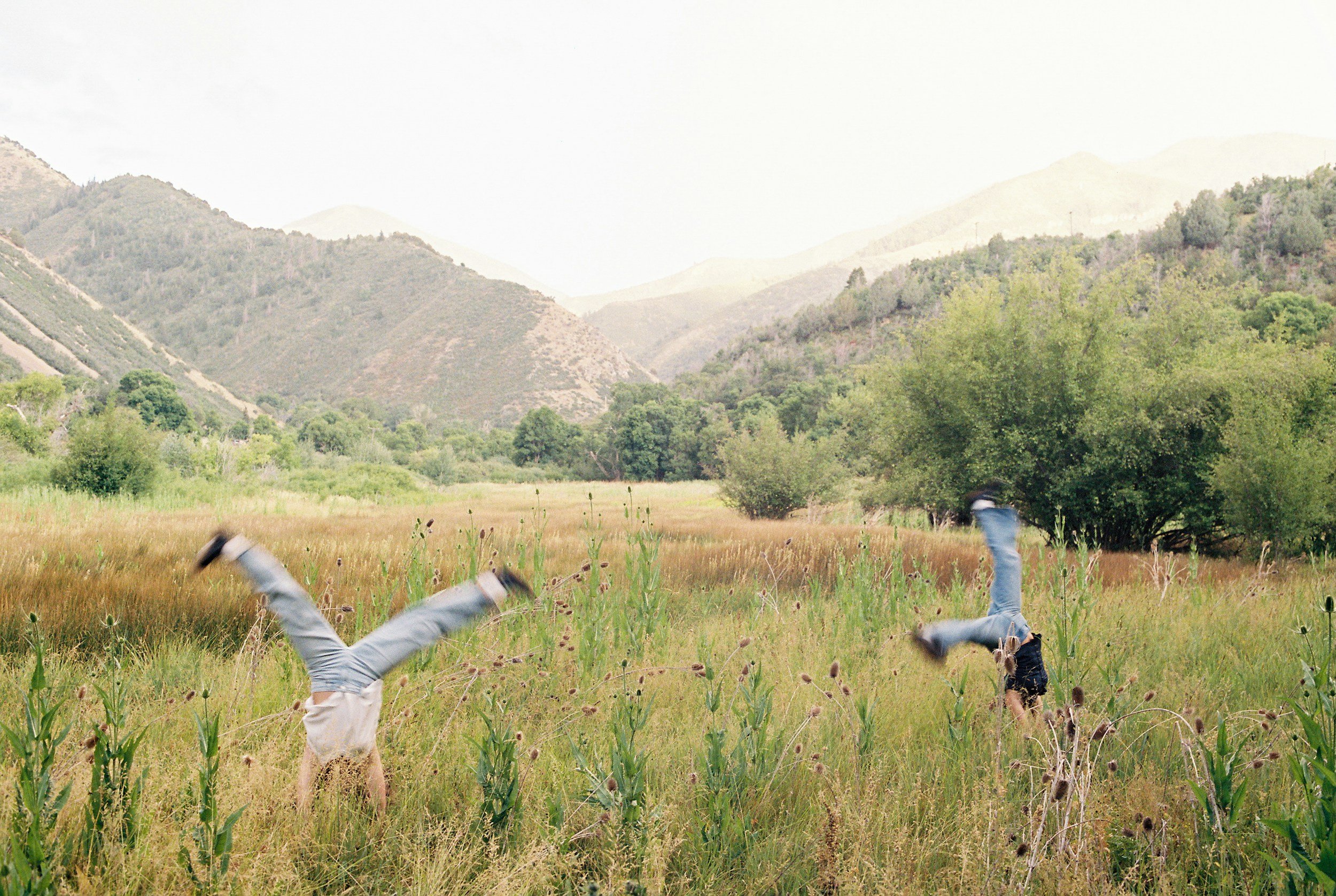 person doing a cartwheel in meadow