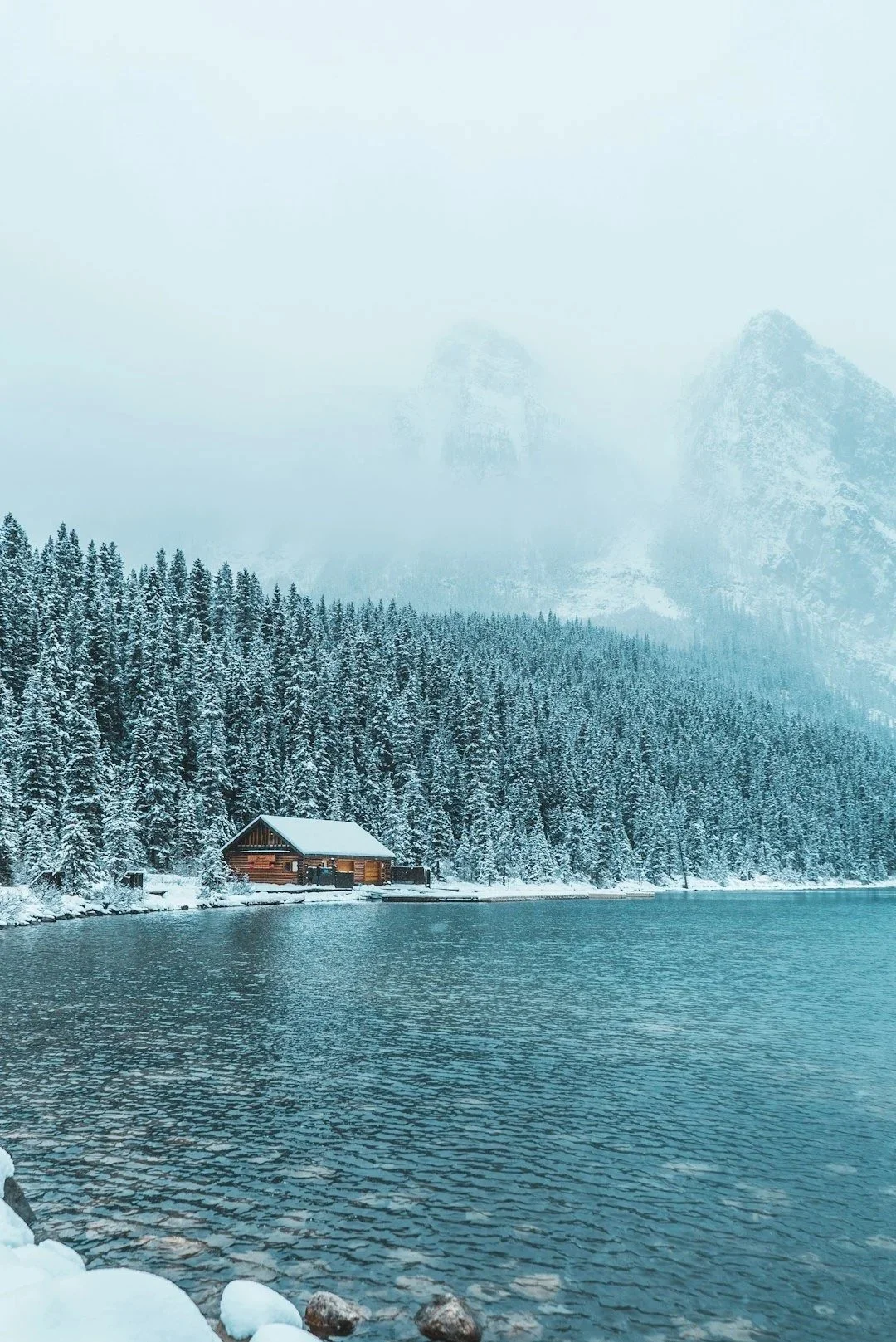 winter cabin on a lake