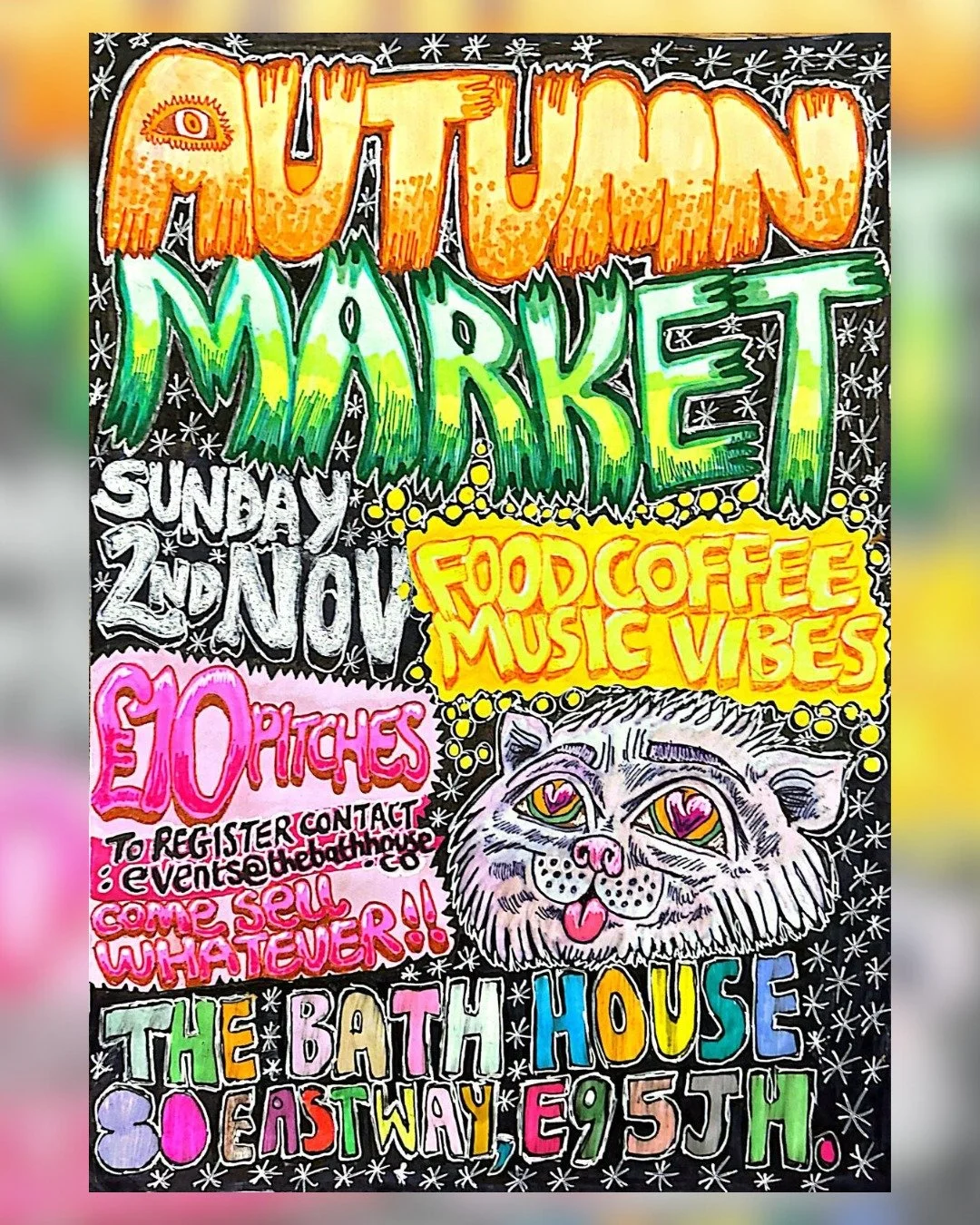 Join us for an Autumn Market at The Bath House!

📍 80 Eastway, E95JH
📅 Sunday 2nd of November 
⏰ 2&ndash;7 PM

✨ Discover unique finds
✨ Enjoy delicious food
✨ Meet and connect with the local community

✅ Vendor pitches available for just &pound;10