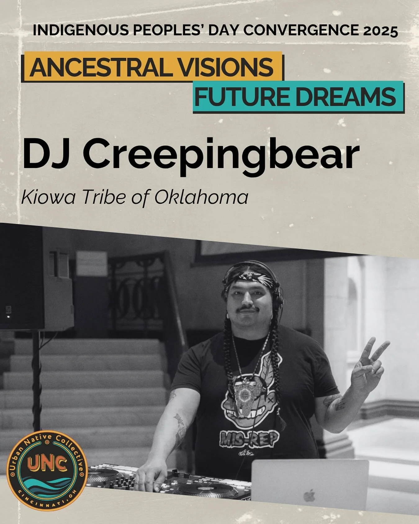 DJ Creepingbear will be back spinning beats for our opening party NEXT Friday! 🎧 

We are only one week out from the start of our Indigenous Peoples&rsquo; Day Convergence, so make plans to join us and secure your tickets at the link in our bio! ➡️
